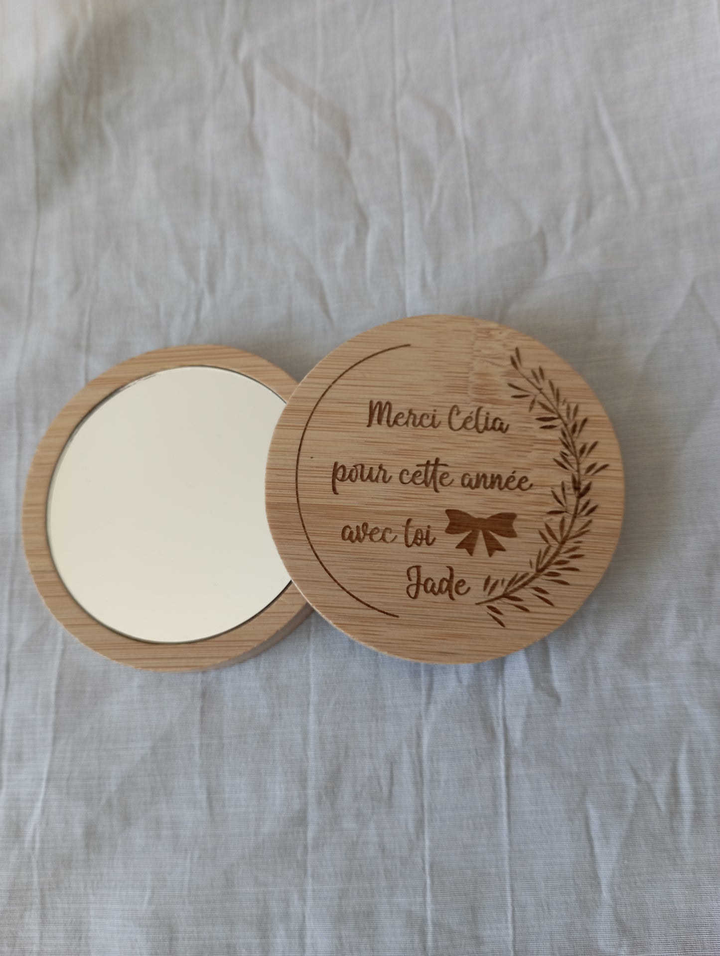 Miroir de poche en bambou personnalisé